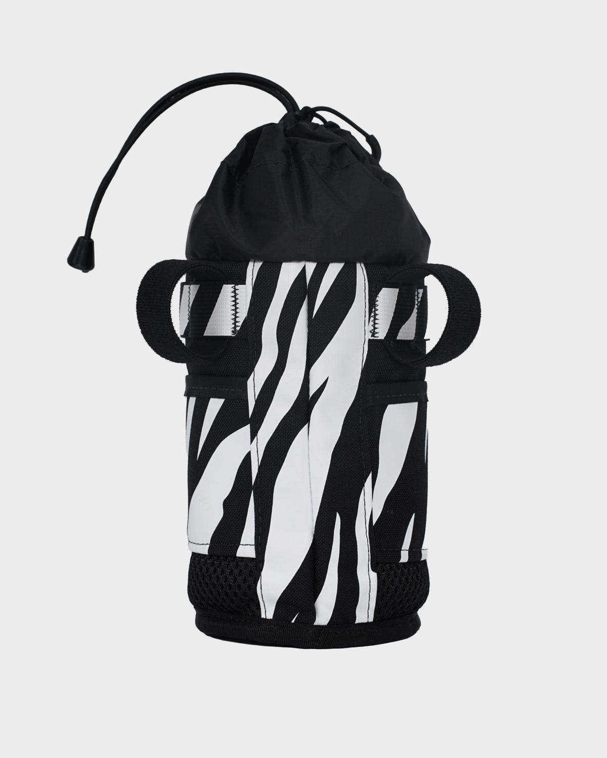 skingrowsback snack stack stem feed bag black and white zebra print with a white background