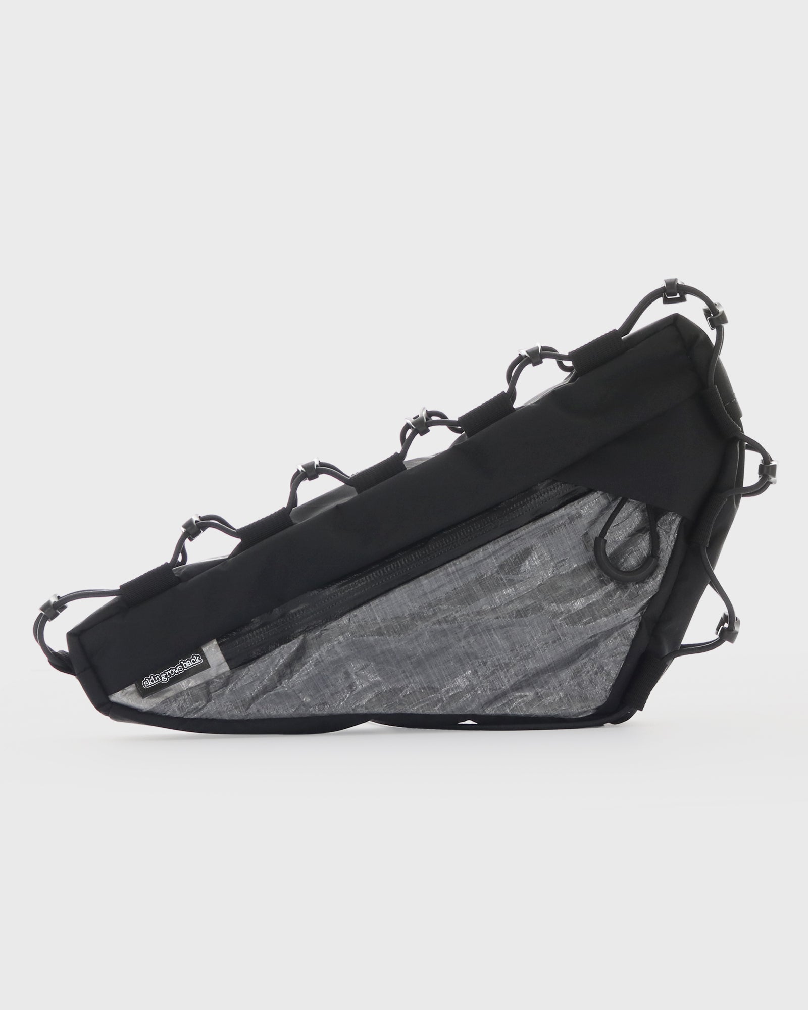 Skingrowsback Wedge Racing frame bag black xpac vx21 silver dyneema on a white background
