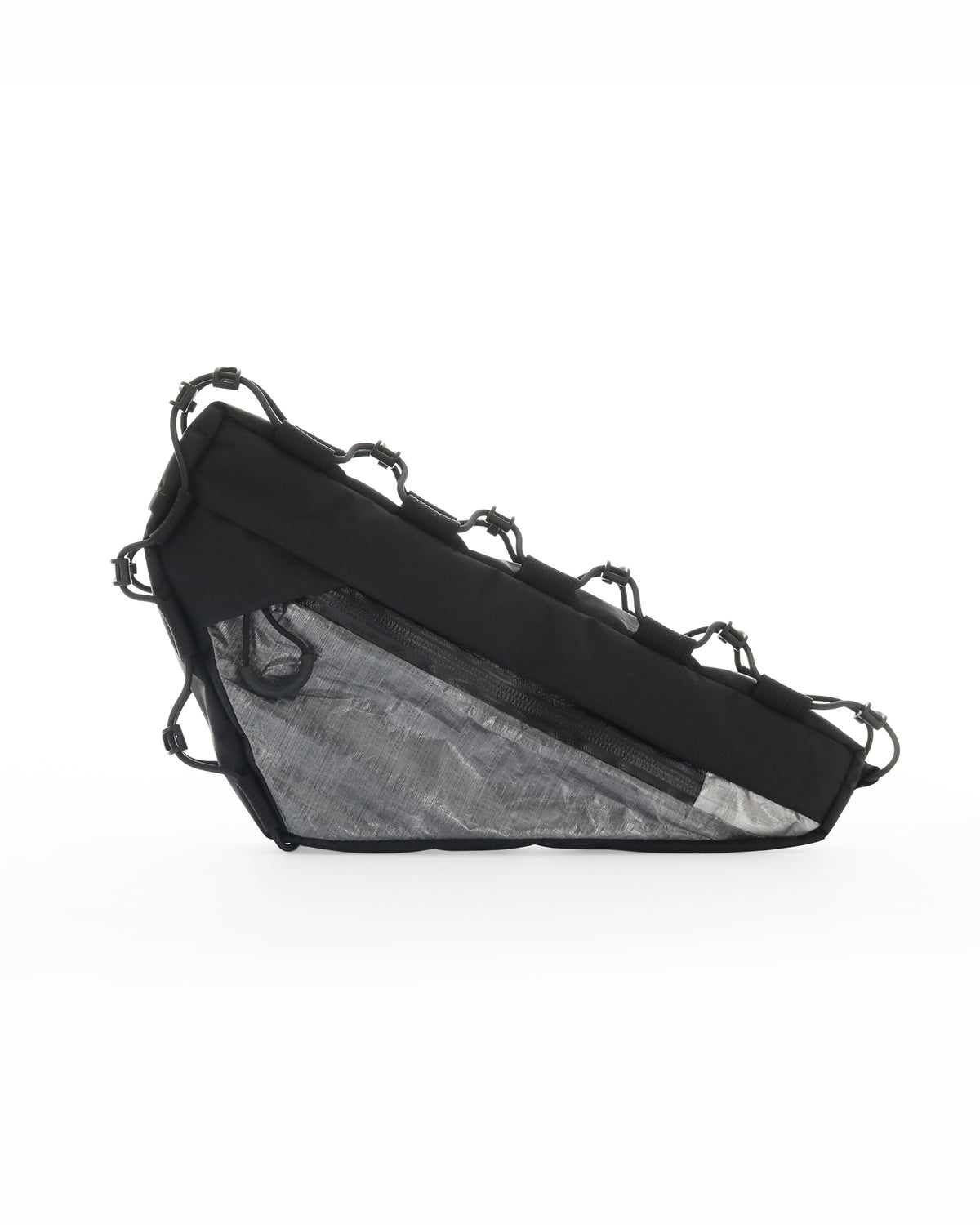 Skingrowsback Wedge Racing frame bag black xpac vx21 silver dyneema on a white background