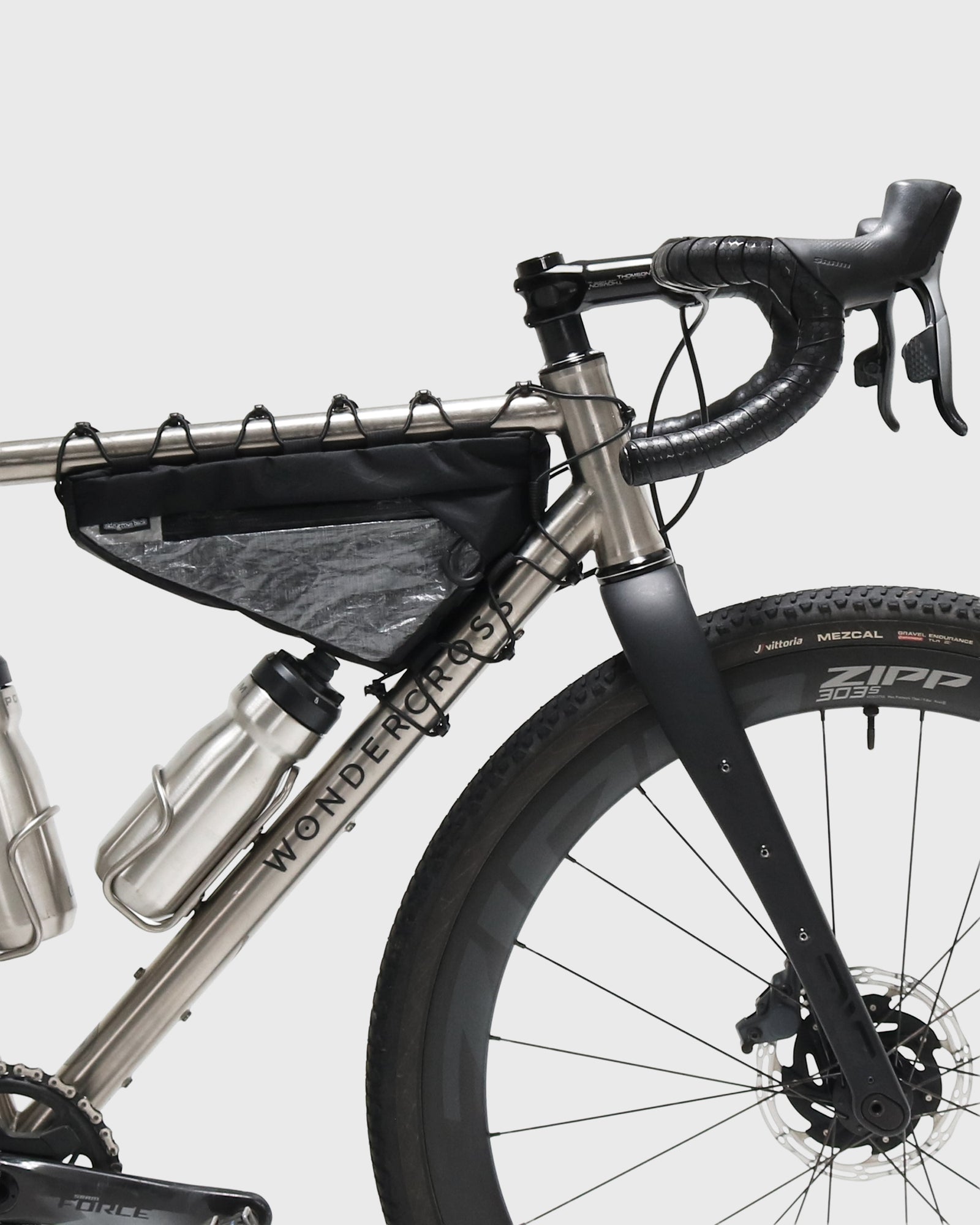 Skingrowsback Wedge Racing frame bag black xpac vx21 silver dyneema on a white background