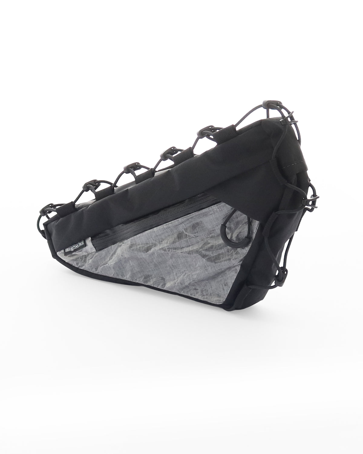 Skingrowsback Wedge Racing frame bag black xpac vx21 silver dyneema on a white background