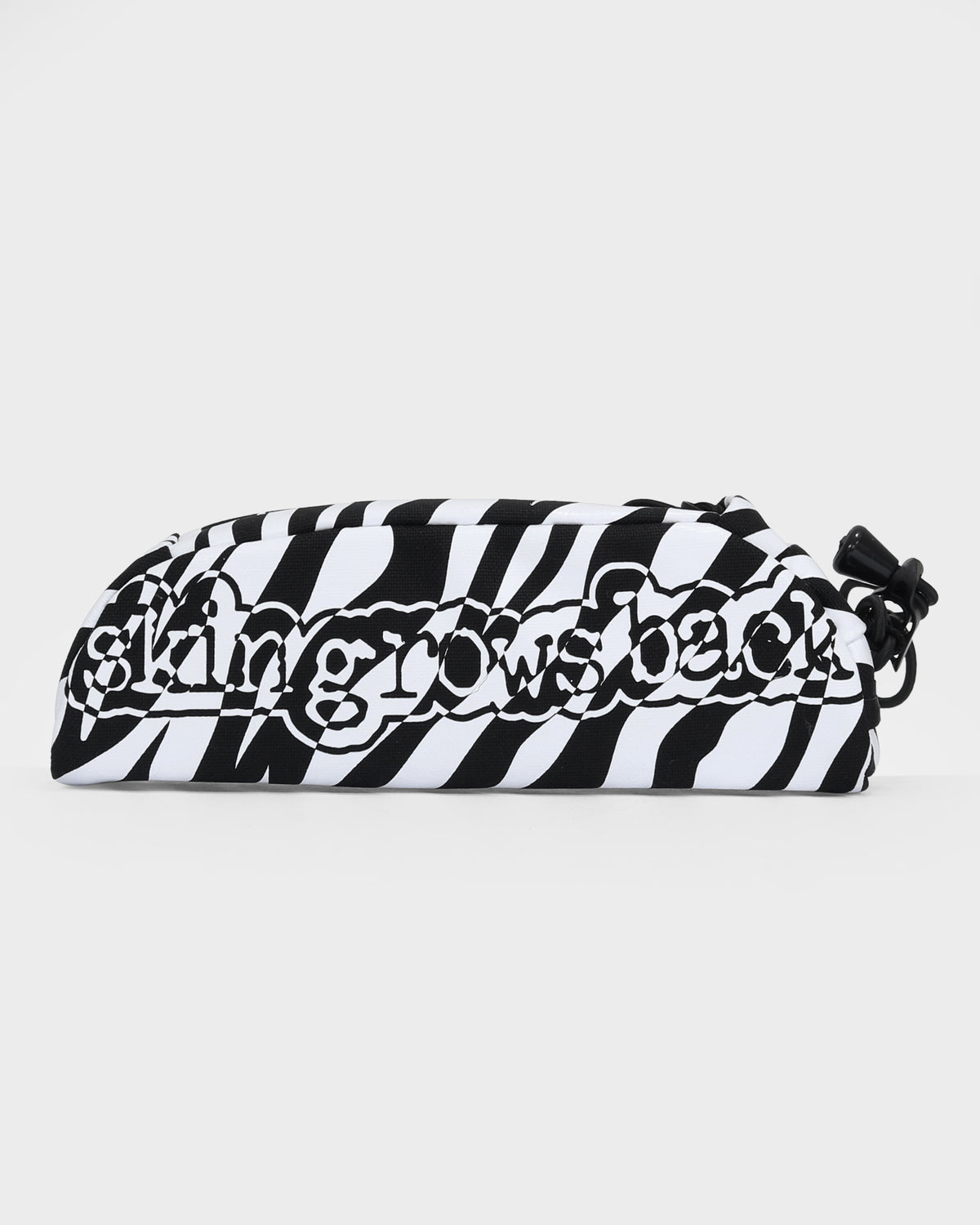 skingrowsback shortie top tube bag black and white zebra print with a white background