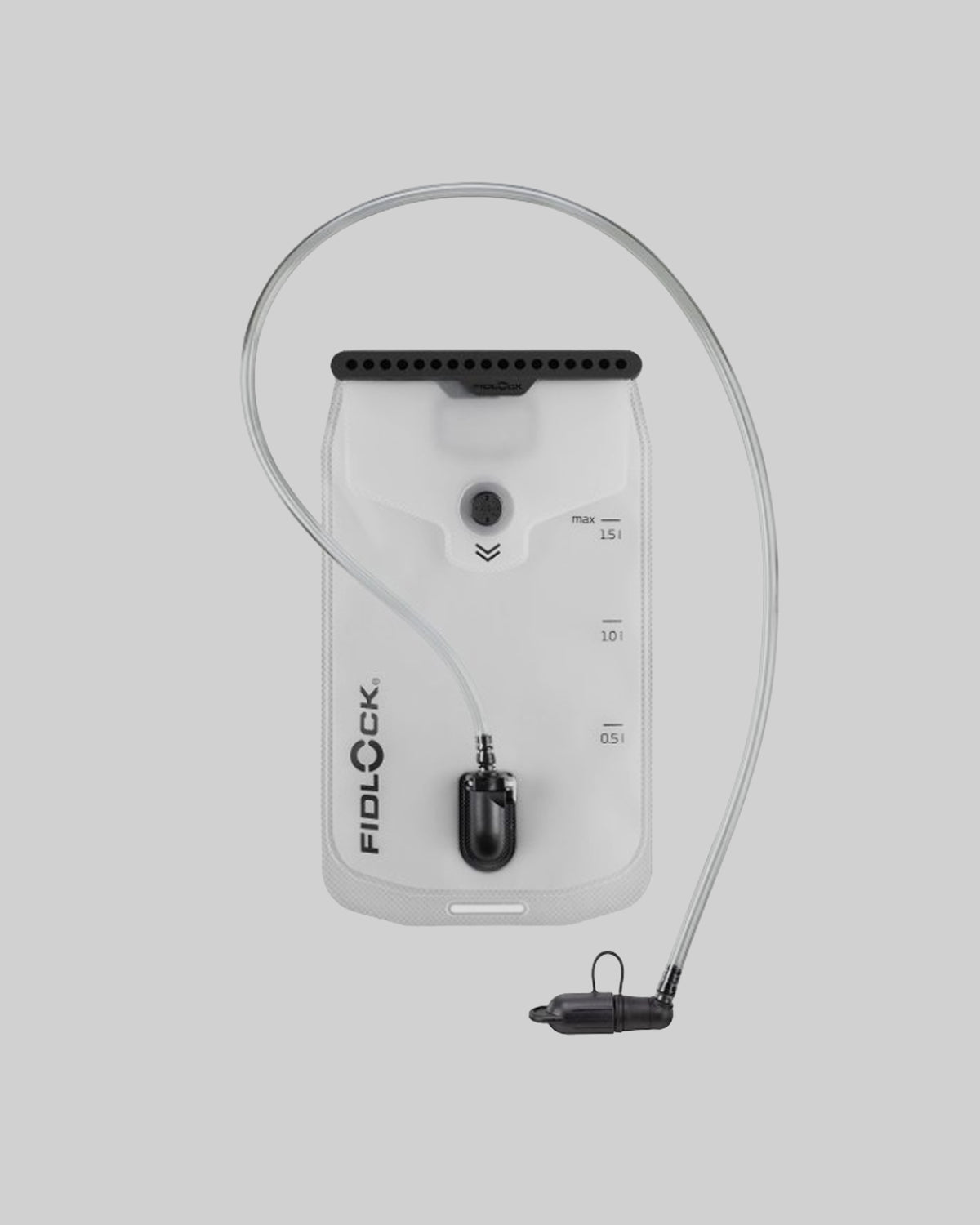 Skingrowsback transcend racing series transition 1.5 litre hydration reservoir black and clear against a grey background