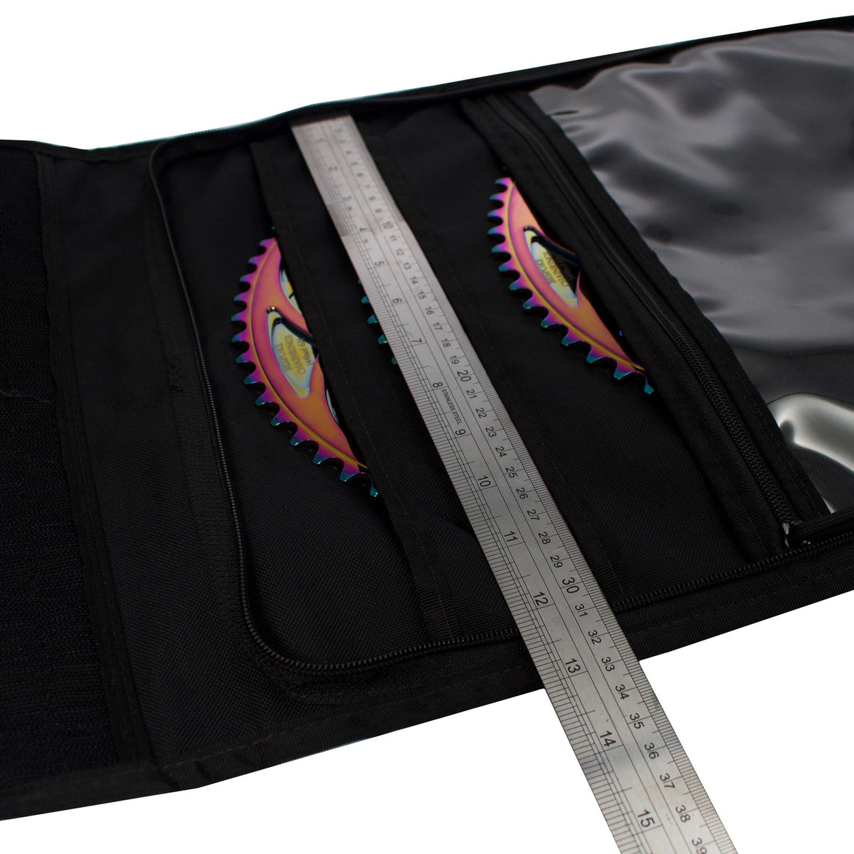 skingrowsback velodrome chainring bag plus black track bag 310mm wide