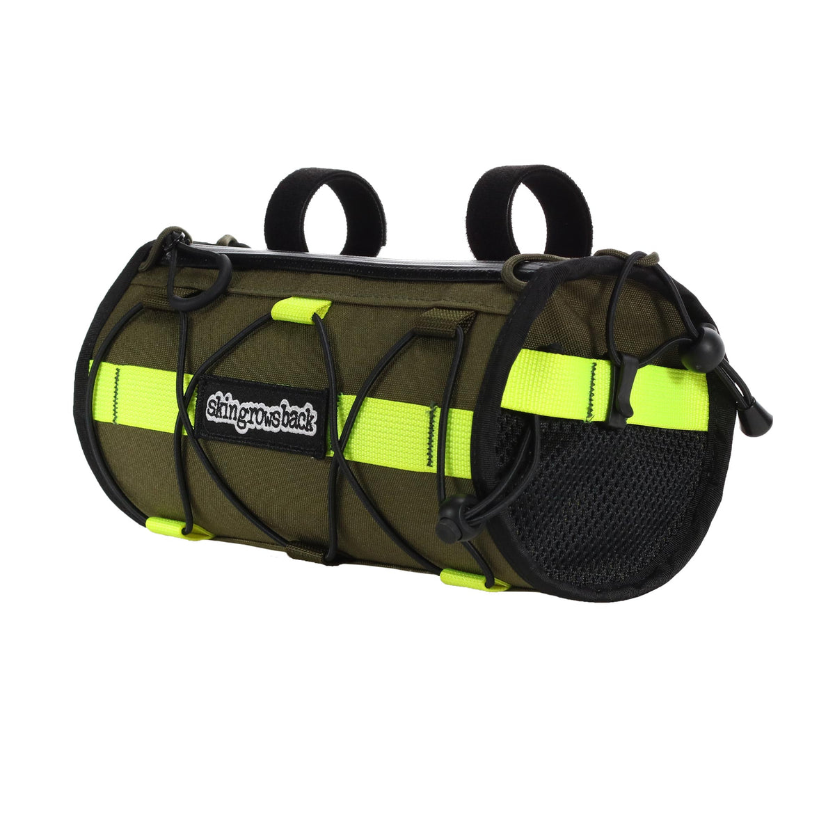 skingrowsback lunch box handlebar bag gravel cycling made in australia olive neon yellow