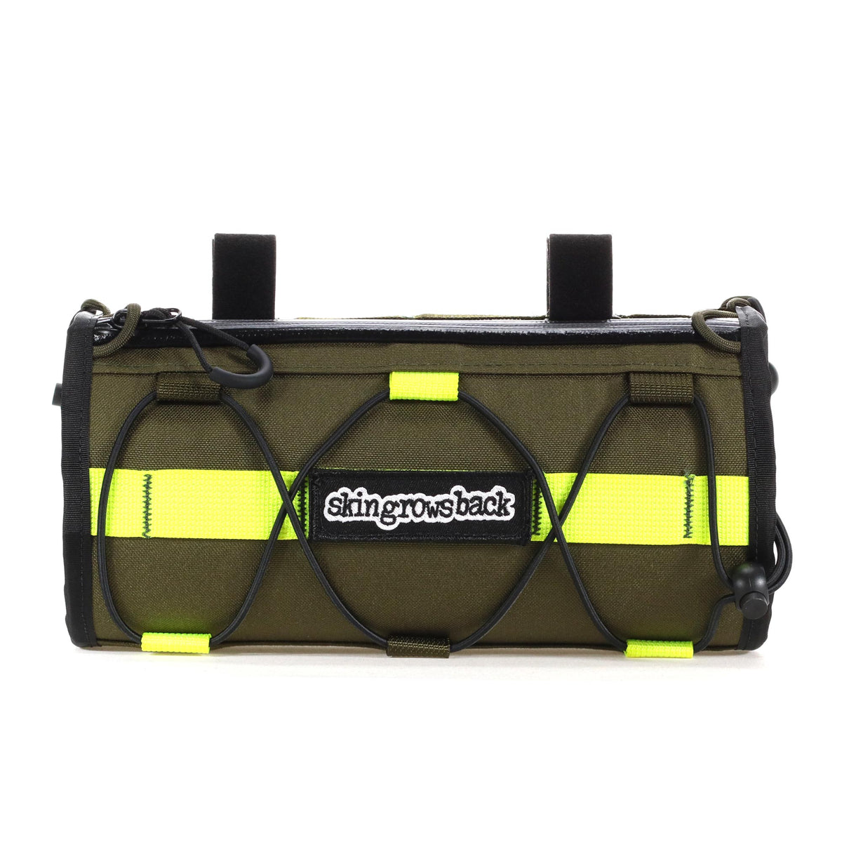 skingrowsback lunch box handlebar bag gravel cycling made in australia olive neon yellow