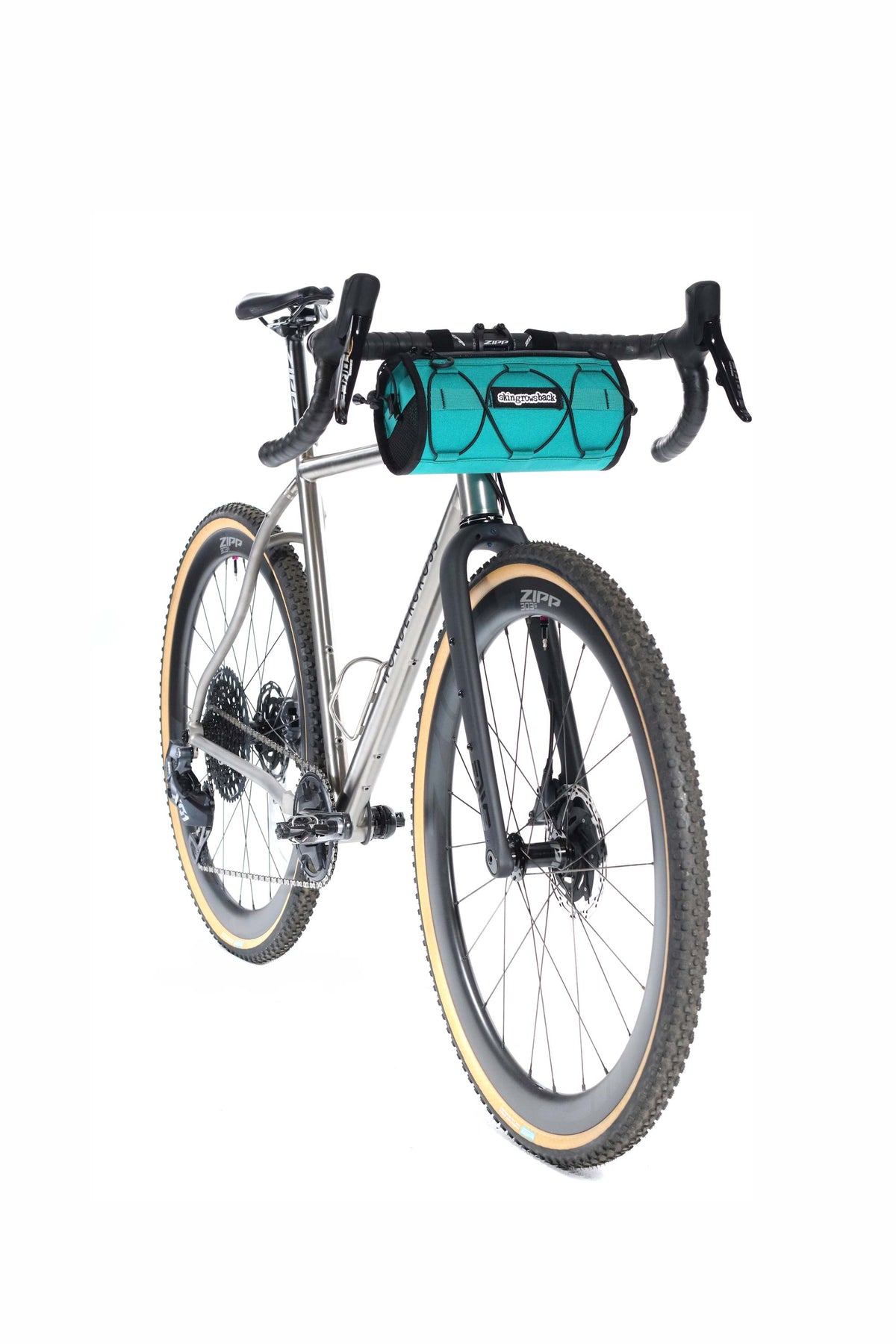 skingrowsback lunchbox cycling handlebar bag gravel bike teal made in australia