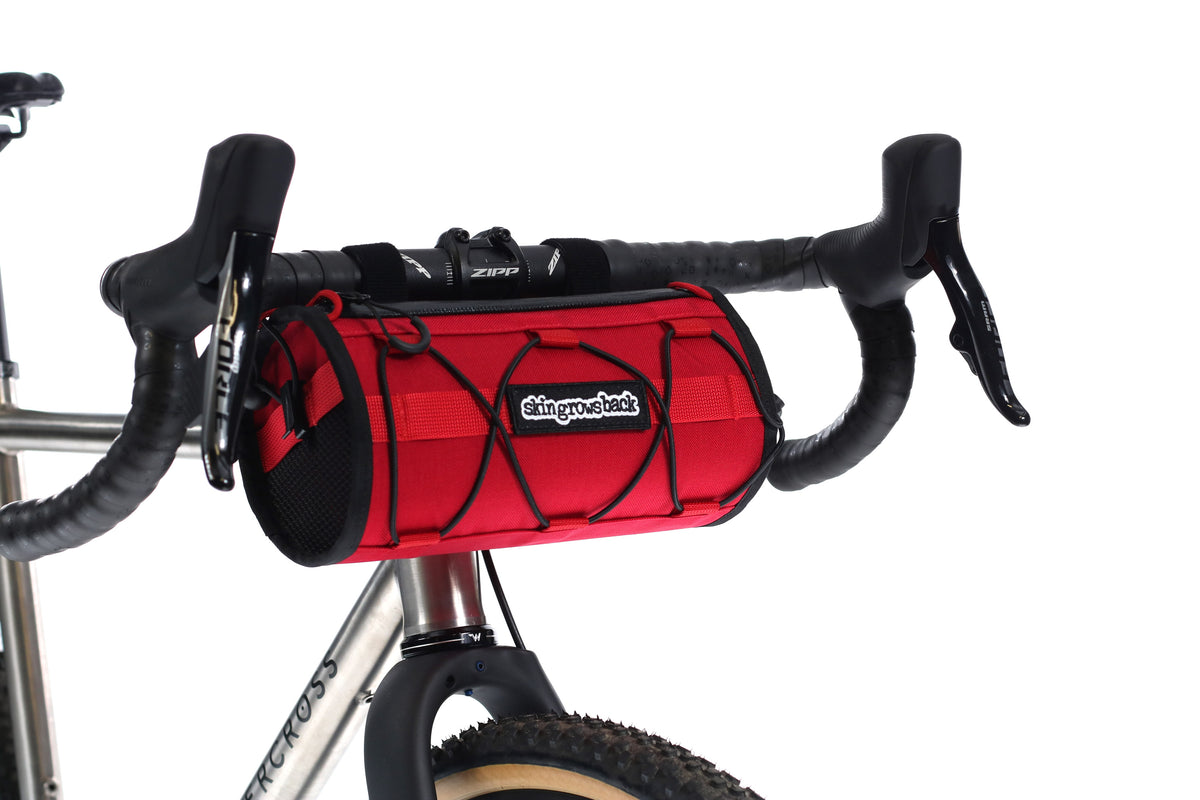 skingrowsback lunch box handlebar bag gravel bike imperial red