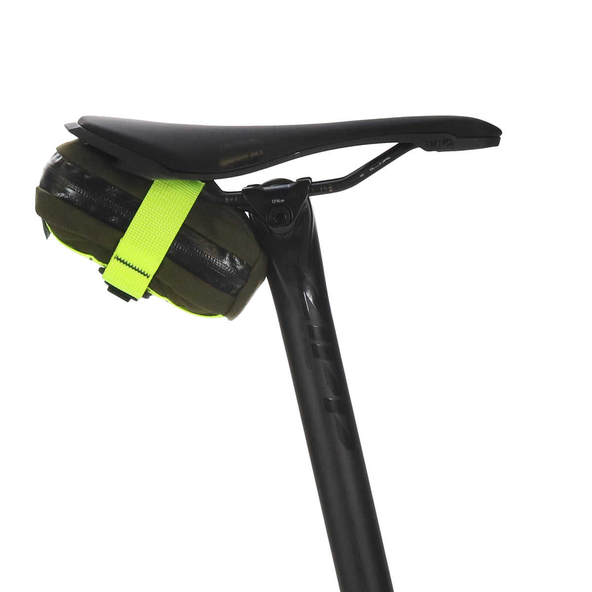 skingrowsback plan b cycling saddle bag olive neon yellow