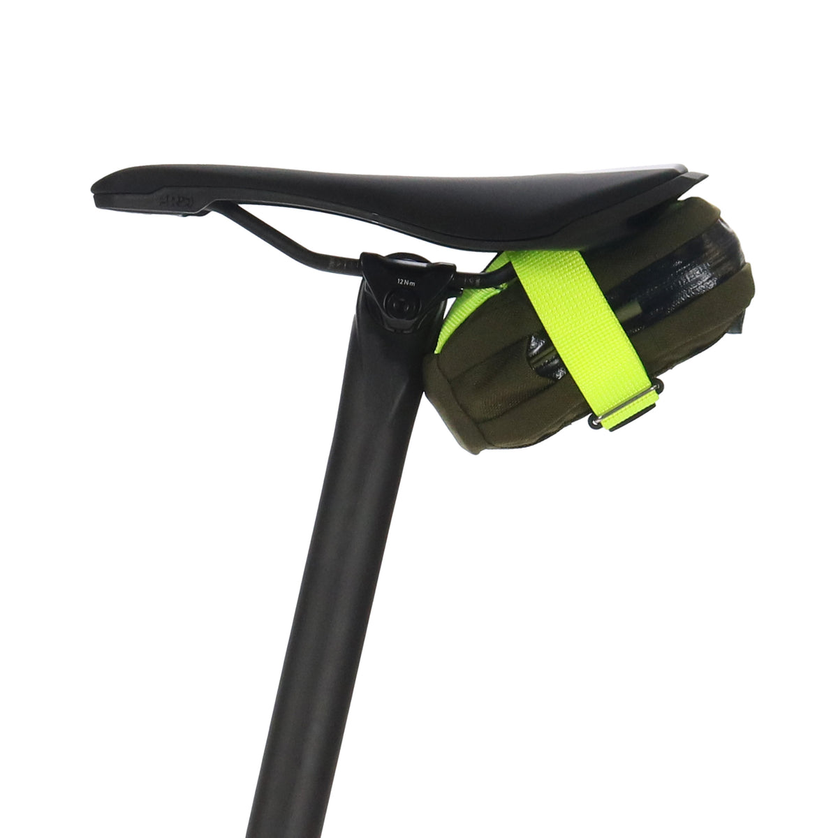 skingrowsback plan b cycling saddle bag olive neon yellow