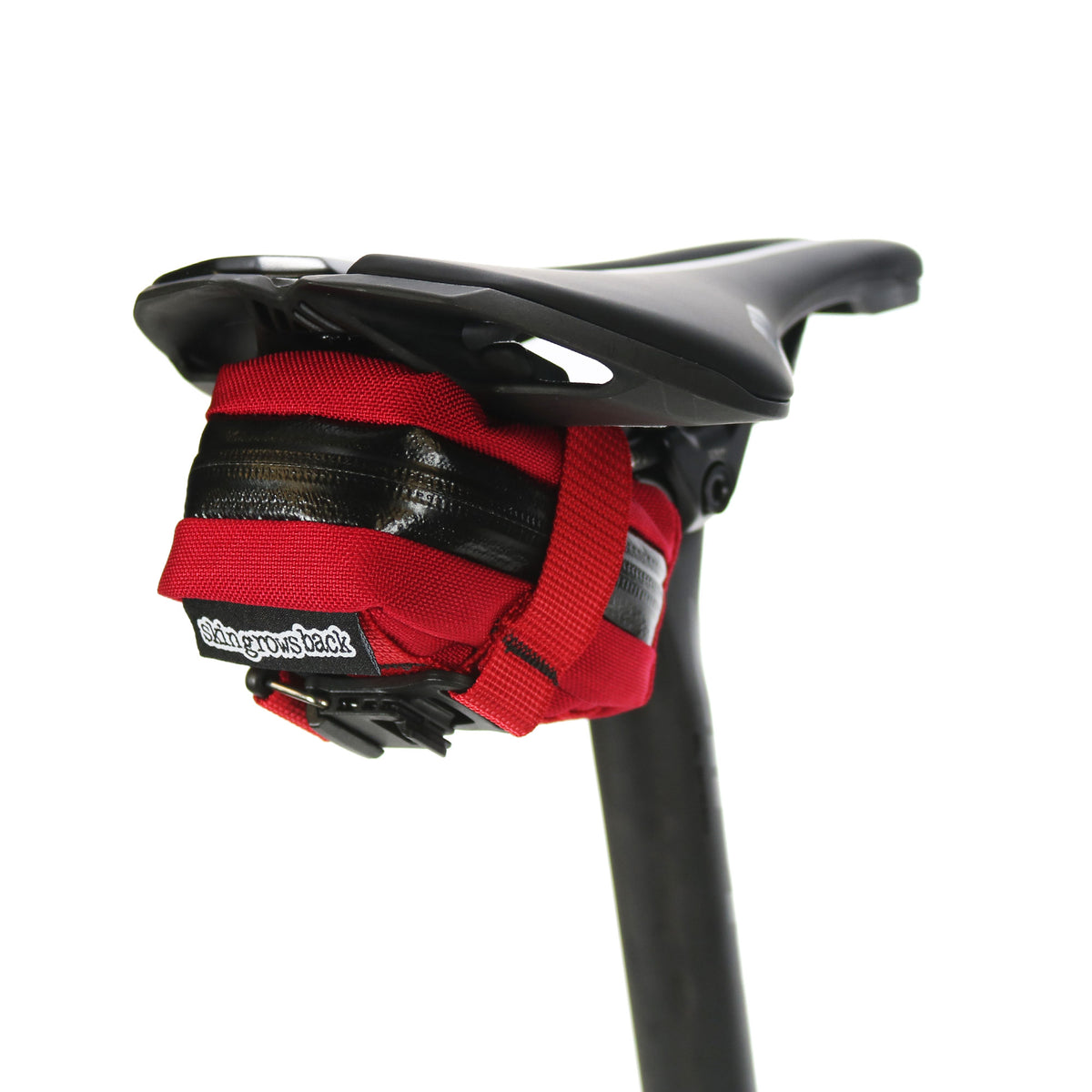 skingrowsback Plan B Micron cycling saddle bag Imperial Red strap