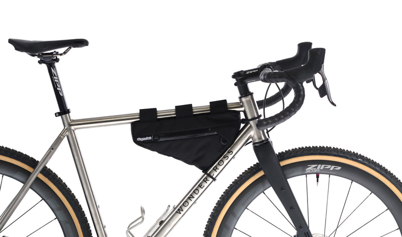 skingrowsback wedge frame bag cycling gravel bike black