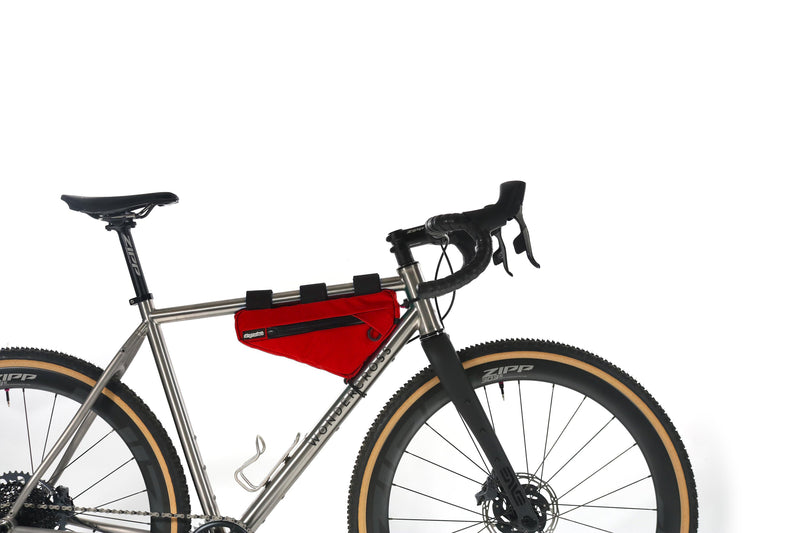 skingrowsback wedge frame bag cycling gravel bike imperial red
