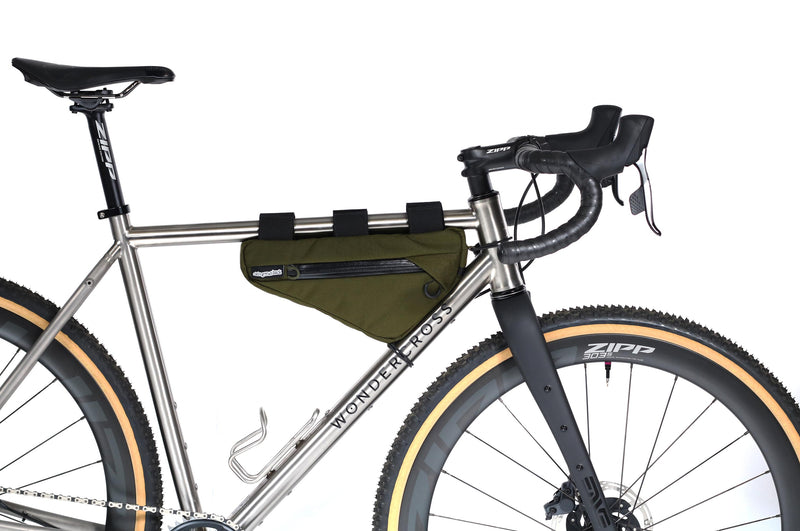 skingrowsback wedge frame bag cycling gravel bike olive